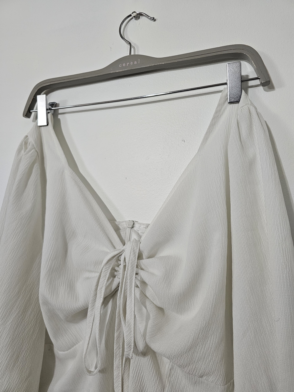 SHEIN White Long Sleeve Drawstring Front Midi Dress